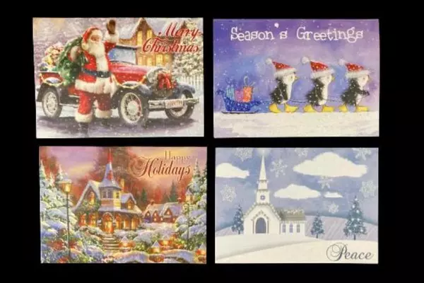 Vintage Gemstone Christmas Cards Lot of 8 Santa & Penguins - Glitter Designs