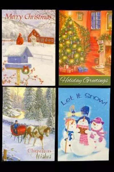 Vintage Gemstone Christmas Cards Lot of 8 Santa & Penguins - Glitter Designs