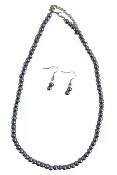 Vintage Gray-Blue Shell Pearl Necklace & Earring Set with Lobster Claw Closure