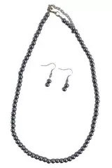 Vintage Gray-Blue Shell Pearl Necklace & Earring Set with Lobster Claw Closure