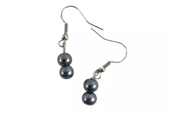 Vintage Gray-Blue Shell Pearl Necklace & Earring Set with Lobster Claw Closure