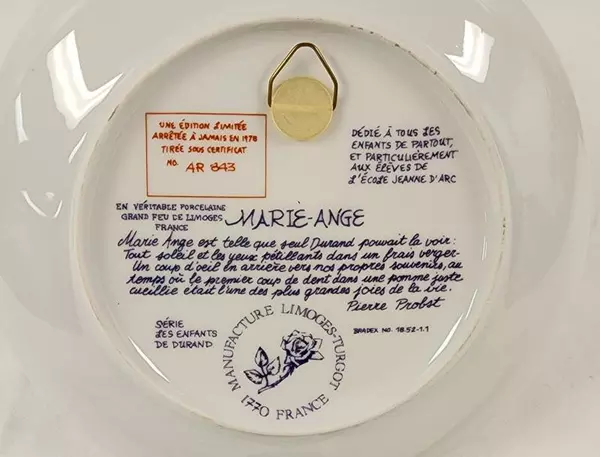 Limoges Collector Plate Marie-Ange by Paul Durand 1978 with COA & Box