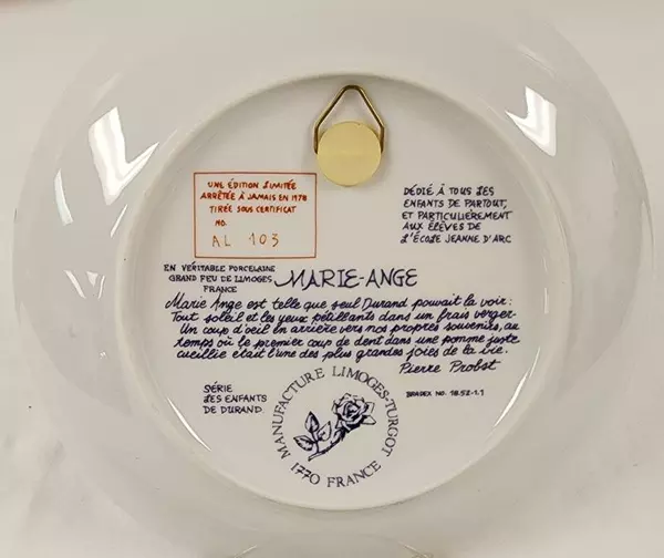 Limoges Collector Plate Marie-Ange by Paul Durand 1978 COA Boxed Decor