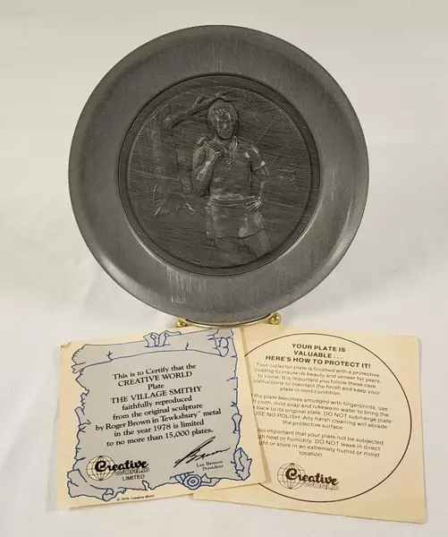 Vintage 1978 Creative World Plate The Village Smithy Tewksbury Metal 9714