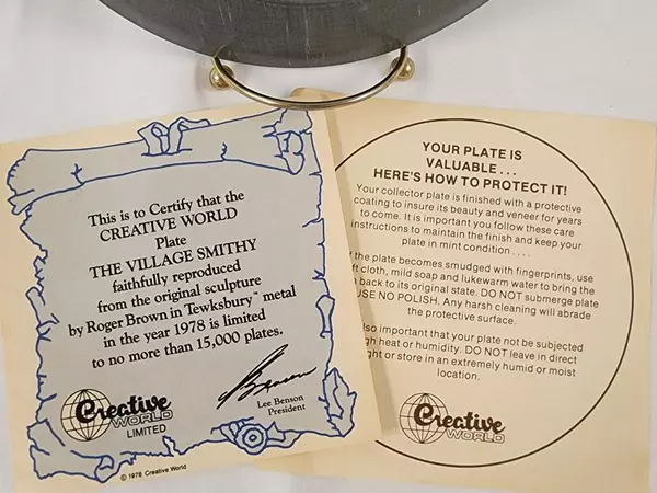 Vintage 1978 Creative World Plate The Village Smithy Tewksbury Metal 9714