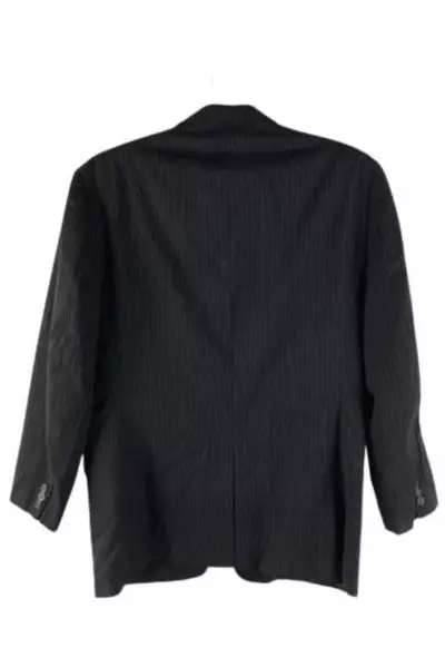 Vintage Ralph Lauren Black Gray Striped Suit Jacket 44R - Good Condition