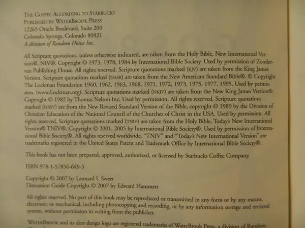 2007 The Gospel According to Starbucks by Leonard Sweet WaterBrook Press