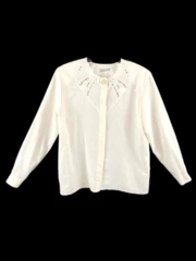 Vintage Christie & Jill Women's Blouse Size 8 Floral Padded Shoulders White