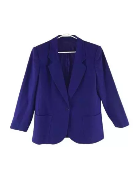 Vintage Women's Purple Wool Blazer Jacket Size 12 Satin Lined Pre-Owned