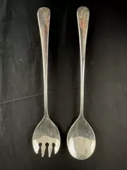 Vintage E.P. Zinc Salad Server Set Fork & Spoon Italy - Good Condition