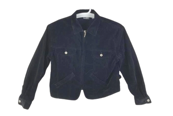 Lizwear Liz Claiborne Black Velvet Jacket Women's Small Cotton Zip Pockets