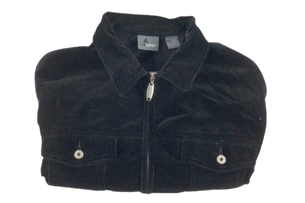 Lizwear Liz Claiborne Black Velvet Jacket Women's Small Cotton Zip Pockets