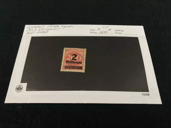 1923 Overprint Germany Weimar Republic Mint Hinged 2 Millionen Red Stamp