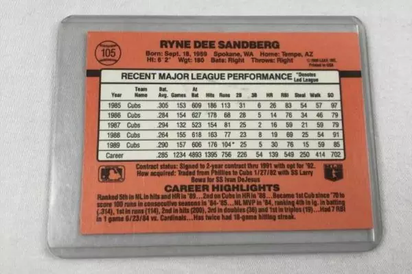 Lot of 7 1990 Donruss Baseball Cards - Schmidt, Walker, Sandberg Mint