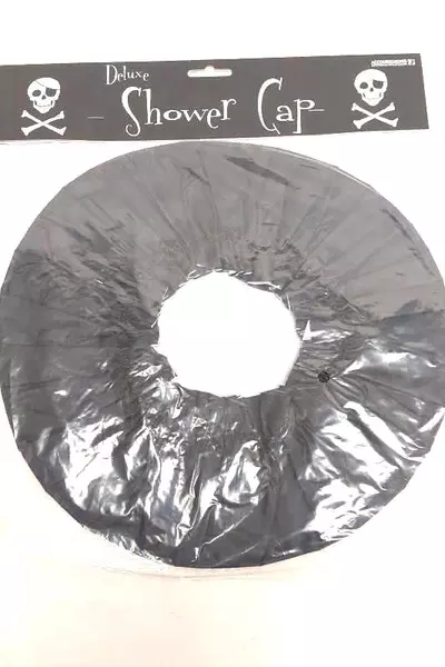 Shower Cap Skull and Crossbones Pirate Black Wire Rim Funny Gift Costume New