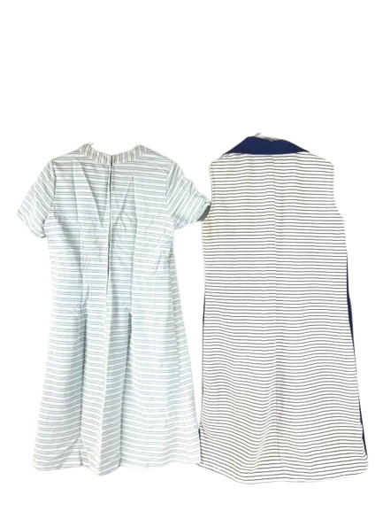 Lot of 2 Vtg 60s Striped Dresses Women's Sz 12 NPC Fashions Zipper Flaw Blue