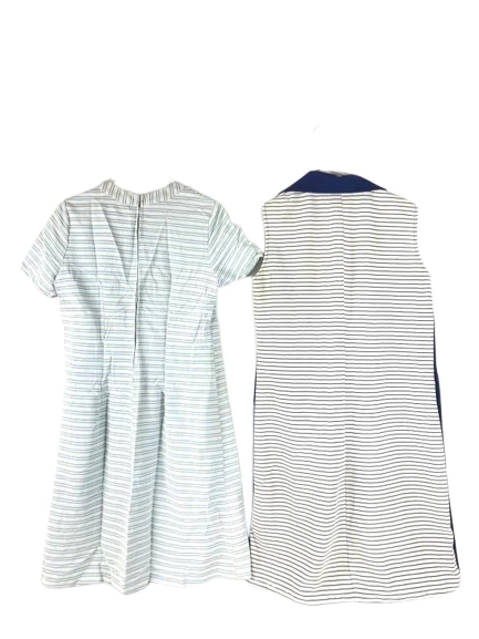 Lot of 2 Vtg 60s Striped Dresses Women's Sz 12 NPC Fashions Zipper Flaw Blue