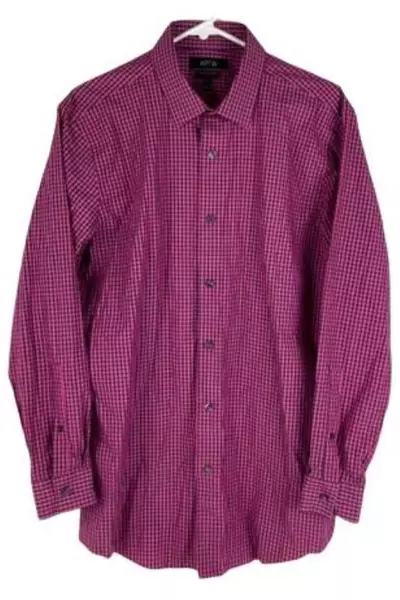 Apt 9 Men's Long Sleeve Button-Up Shirt Plaid Red Blue 16.5 32/33 Good Condition