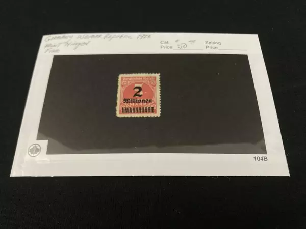 1923 Weimar Republic Germany Stamp 2 Millionen Hinged Mint Fine Condition