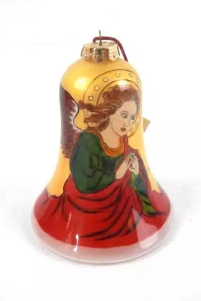 1999 Figi Graphics Glass Bell Ornament Angel Scene 3.25" with Box