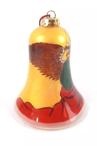 1999 Figi Graphics Glass Bell Ornament Angel Scene 3.25" with Box