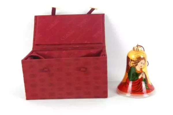 1999 Figi Graphics Glass Bell Ornament Angel Scene 3.25" with Box