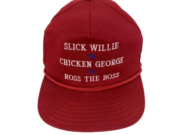 Vtg P Hat "Slick Willie vs Chicken George vs Ross the Boss" Red Cap