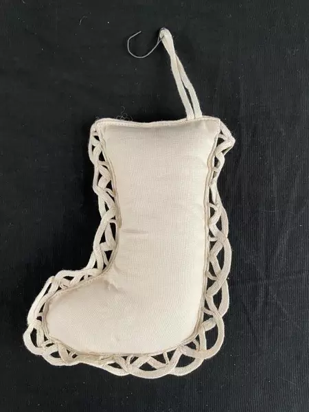Vintage Doily Plush Stocking Ornament Cream Beige 6" Holiday Decor