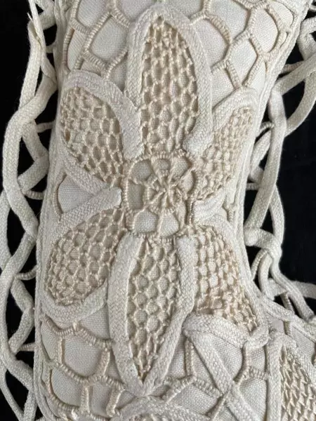 Vintage Doily Plush Stocking Ornament Cream Beige 6" Holiday Decor