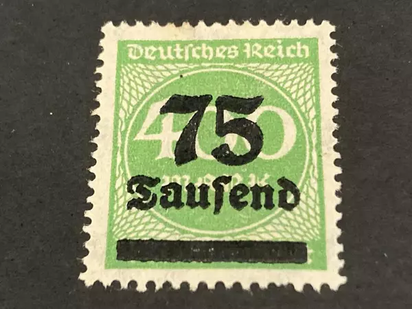 1923 Weimar Republic 75 Tausend Green Stamp Mint Hinged Fine Collectible