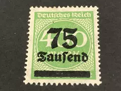 1923 Weimar Republic 75 Tausend Green Stamp Mint Hinged Fine Collectible