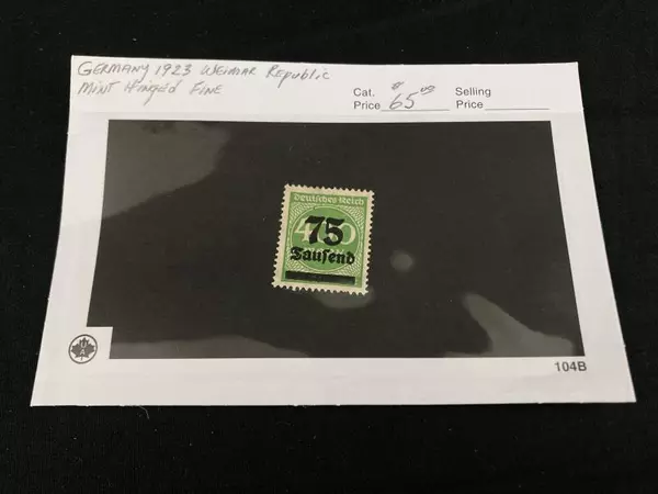 1923 Weimar Republic 75 Tausend Green Stamp Mint Hinged Fine Collectible