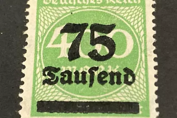 1923 Weimar Republic 75 Tausend Green Stamp Mint Hinged Fine Collectible
