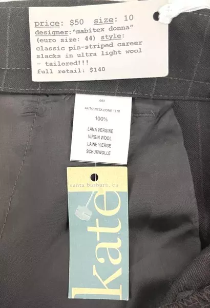 Kate Mabitex Donna Women's Black Pinstripe Dress Pants 100% Wool Sz 10 NWT