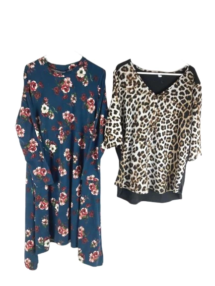 Lot of 2 Piphany Women's XL Tops: Floral & Cheetah Print Long Sleeve