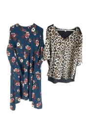 Lot of 2 Piphany Women's XL Tops: Floral & Cheetah Print Long Sleeve