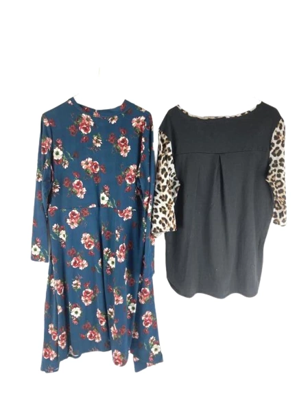 Lot of 2 Piphany Women's XL Tops: Floral & Cheetah Print Long Sleeve
