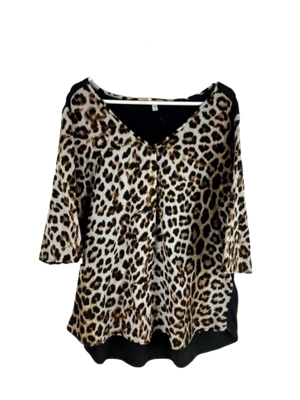 Lot of 2 Piphany Women's XL Tops: Floral & Cheetah Print Long Sleeve