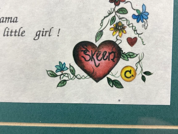 Vintage Sue Skeen Poem Framed Art "Daddy's Little Girl" 10x12 Hearts Flowers