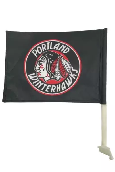Portland Winterhawks Auto Window Flag - Heavy Nylon, Sturdy Construction