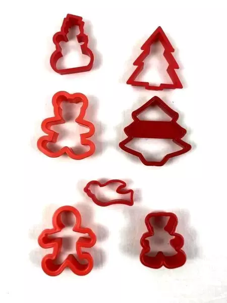 Lot of 7 Red Christmas Cookie Cutters - Snowman, Trees, Bears & Dove