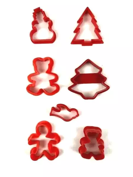 Lot of 7 Red Christmas Cookie Cutters - Snowman, Trees, Bears & Dove