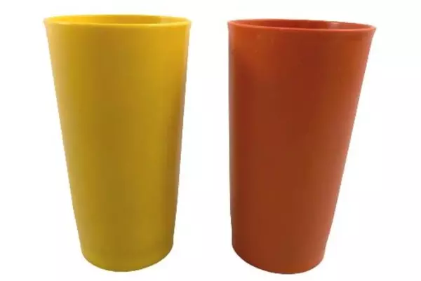 Lot of 2 Vintage Tupperware Tumblers - Yellow & Orange Plastic Cups