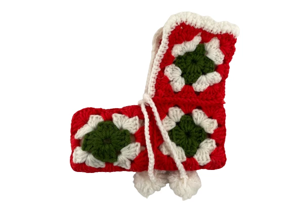 Vintage Crochet Christmas Stocking & Santa Head Decoration Lot Red Green White