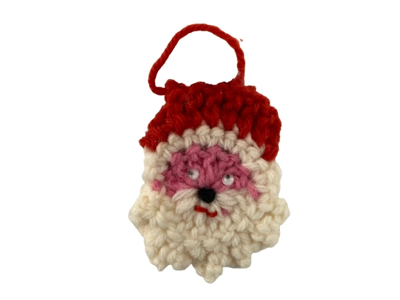 Vintage Crochet Christmas Stocking & Santa Head Decoration Lot Red Green White