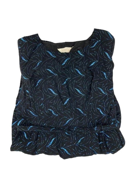 1970s Carol Brent Women's Vintage Evening Dress Sz 12 Black Blue Geometric