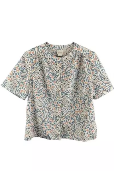 Vintage Pykettes Women's Blouse Size 14 Blue Coral Paisley Short Sleeve Top
