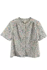 Vintage Pykettes Women's Blouse Size 14 Blue Coral Paisley Short Sleeve Top