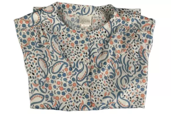 Vintage Pykettes Women's Blouse Size 14 Blue Coral Paisley Short Sleeve Top
