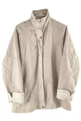 Blair Women's Medium Beige Jacket Floral Lining Full-Zip High Neck Pockets